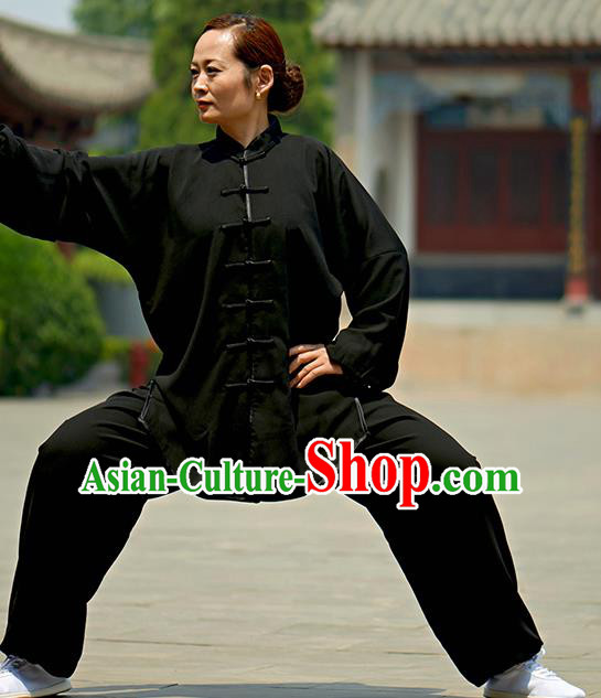 Chinese Kung Fu Plated Buttons Costume, Traditional Martial Arts Kung Fu Tai Ji Black Uniform for Women for Men