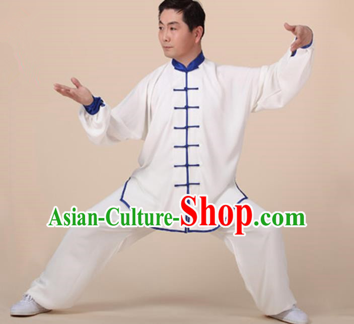 Chinese Kung Fu Blue Plated Buttons Costume, Traditional Martial Arts Kung Fu Tai Ji Uniform for Women for Men