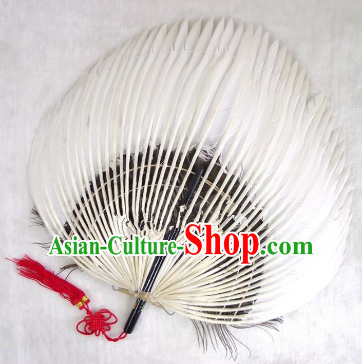 Traditional Chinese Crafts Folding Fan China White Goose Feather Fan Oriental Fan Zhuge Liang Fans