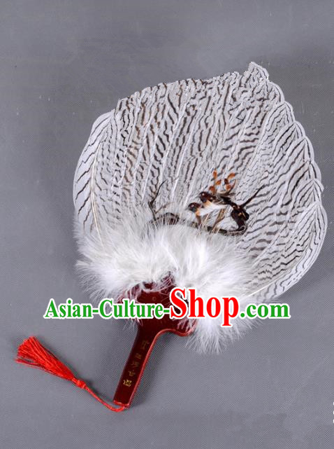 Traditional Chinese Crafts Folding Fan China Printing Magpie Feather Fan Oriental Fan Zhuge Liang Fans