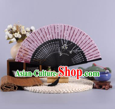 Traditional Chinese Crafts Hand Painted Wintersweet Amaranth Silk Folding Fan China Oriental Fans for Women