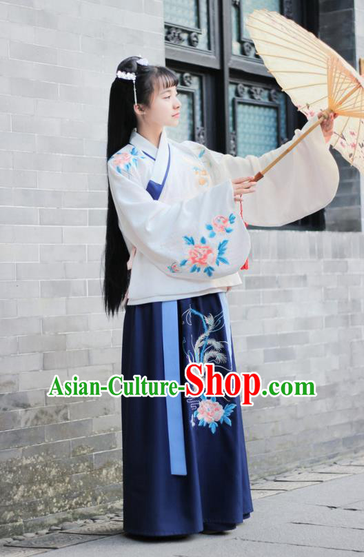 Traditional Chinese Ancient Ming Dynasty Palace Lady Princess Hanfu Embroidered Peony Costume for Women