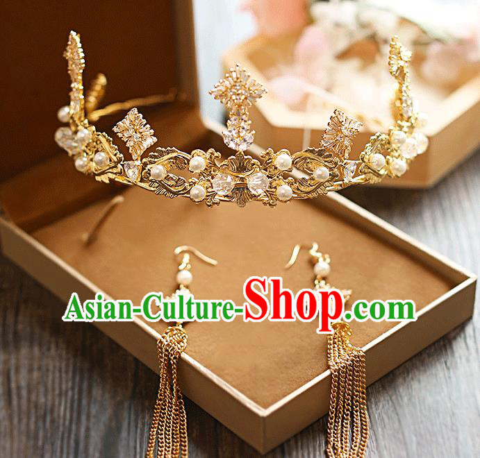 Chinese Traditional Bride Hair Jewelry Accessories Baroque Wedding Golden Royal Crown for Women