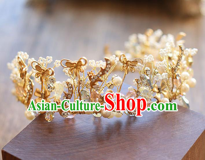 Chinese Traditional Bride Hair Accessories Baroque Princess Golden Butterfly Hair Clasp Wedding Royal Crown for Women