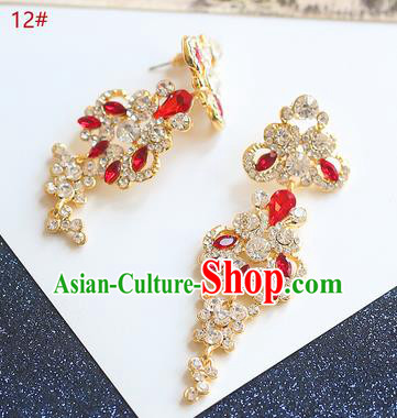 Chinese Traditional Bride Jewelry Accessories Eardrop Princess Wedding Red Crystal Peacock Earrings for Women
