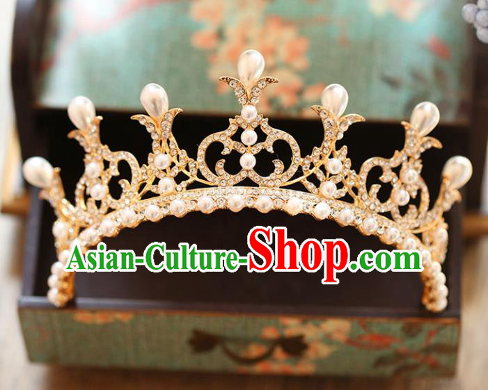 Chinese Traditional Bride Hair Accessories Baroque Princess Hair Clasp Wedding Crystal Pearls Royal Crown for Women