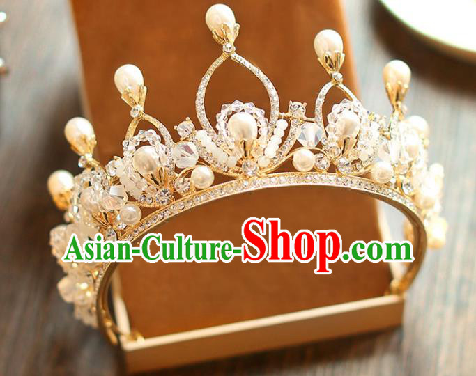 Chinese Traditional Bride Hair Accessories Baroque Princess Hair Clasp Wedding Pearls Crystal Royal Crown for Women