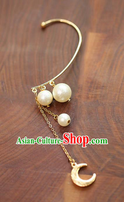 Chinese Traditional Bride Jewelry Accessories Eardrop Princess Wedding Tassel Pearls Moons Earrings for Women
