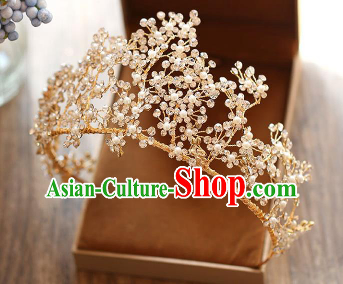 Chinese Traditional Hair Accessories Baroque Wedding Bride Crystal Beads Royal Crown for Women