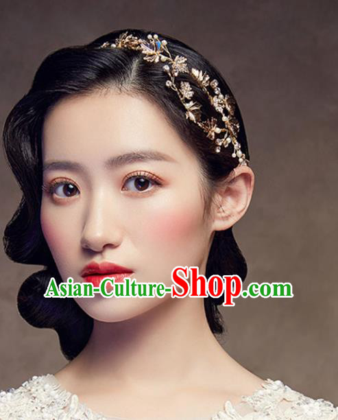 Chinese Traditional Bride Hair Jewelry Accessories Wedding Baroque Retro Golden Maple Leaf Hair Clasp for Women