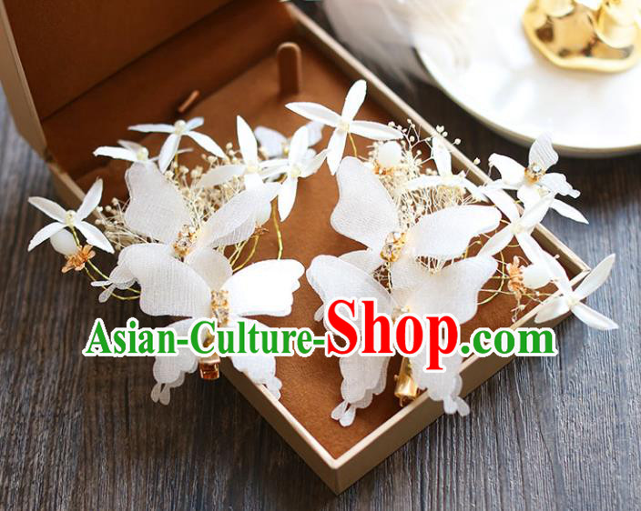 Chinese Traditional Bride Hair Jewelry Accessories Wedding Baroque Retro White Silk Butterfly Hair Stick for Women
