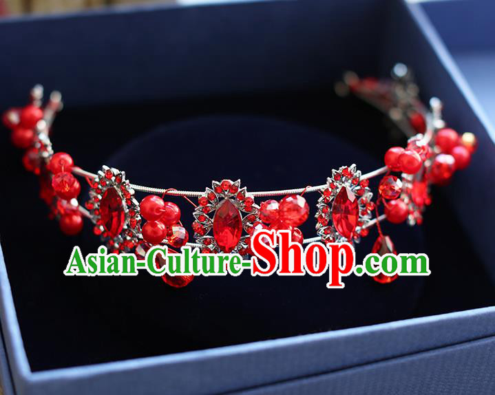 Chinese Traditional Bride Hair Jewelry Accessories Wedding Red Crystal Hair Clasp Headband for Women