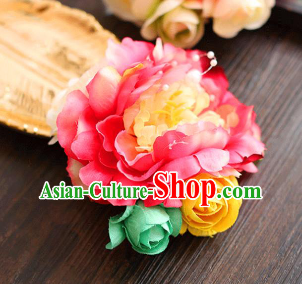 Chinese Traditional Bride Hair Accessories Wedding Red Peony Flower Hair Stick for Women