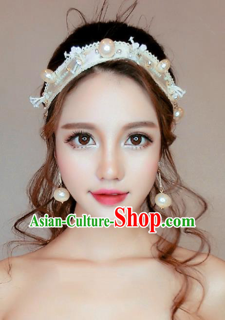 Chinese Traditional Bride Hair Accessories Wedding Pearls Hair Clasp Headband for Women