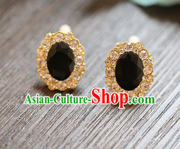 Chinese Traditional Bride Jewelry Accessories Earrings Princess Wedding Black Crystal Eardrop for Women