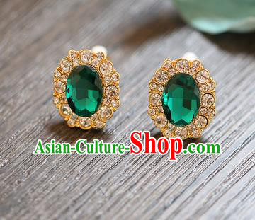 Chinese Traditional Bride Jewelry Accessories Earrings Princess Wedding Green Crystal Eardrop for Women