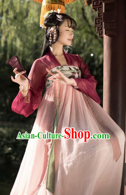 Traditional Chinese Ancient Palace Lady Hanfu Clothing Tang Dynasty Princess Embroidered Costume for Women
