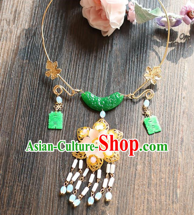 Chinese Traditional Bride Jewelry Accessories Xiuhe Suit Jade Necklace Wedding Tassel Necklet for Women