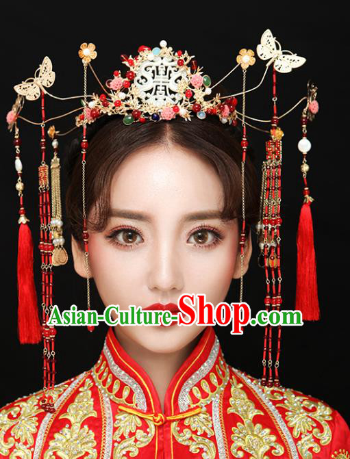 Chinese Traditional Bride Hair Accessories Xiuhe Suit Step Shake Wedding Hairpins Butterfly Phoenix Coronet for Women