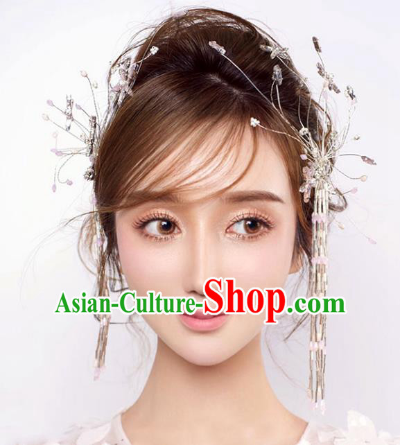Chinese Traditional Bride Hair Accessories Xiuhe Suit Wedding Tassel Step Shake Hairpins Complete Set for Women