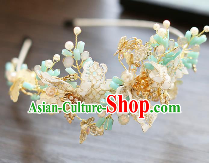 Chinese Traditional Bride Hair Accessories Baroque Wedding Green Beads Hair Clasp for Women