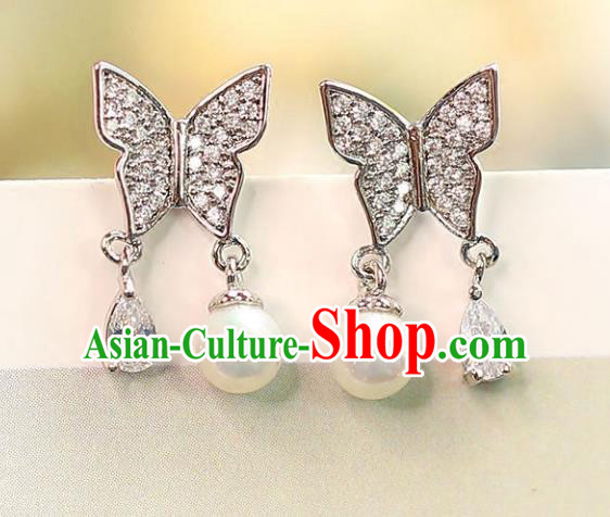 Chinese Traditional Bride Jewelry Accessories Crystal Butterfly Earrings Wedding Eardrop for Women