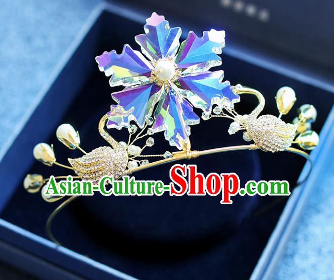 Chinese Traditional Wedding Hair Accessories Baroque Hair Clasp Bride Crystal Swan Royal Crown for Women