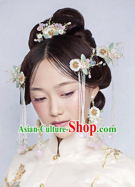 Chinese Traditional Bride Hair Accessories Xiuhe Suit Wedding Shell Flowers Step Shake Hairpins Complete Set for Women