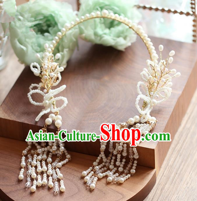Chinese Traditional Bride Hair Accessories Baroque Wedding Beads Tassel Hair Clasp for Women