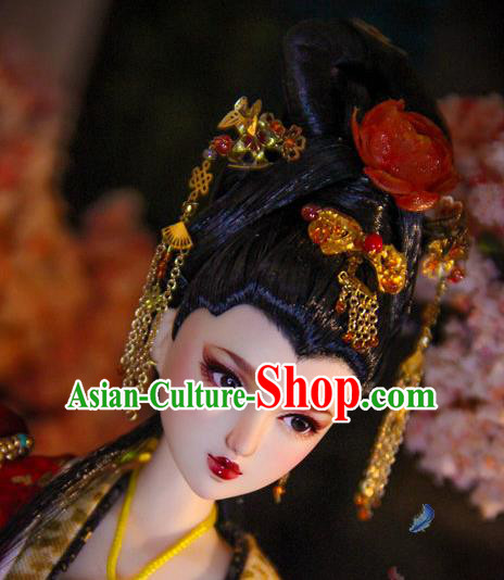 Chinese Traditional Silk Figurine Doll Hair Accessories Hairpins Ancient Imperial Empress Headwear