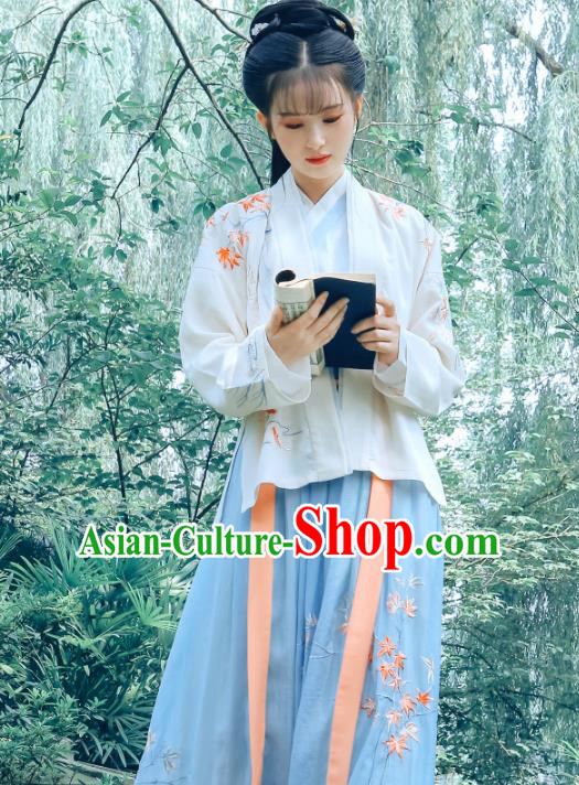 Traditional Chinese Song Dynasty Palace Princess Hanfu Embroidered Maple Leaf Costume Complete Set for Women