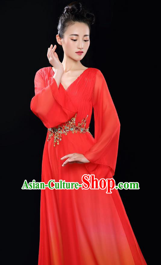 Traditional Chinese Modern Dance Costume Opening Chorus Singing Group Red Bubble Dress for Women
