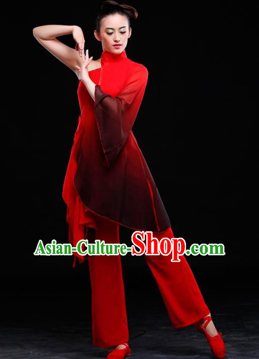 Traditional Chinese Classical Yangge Dance Red Uniforms, China Yangko Dance Clothing for Women