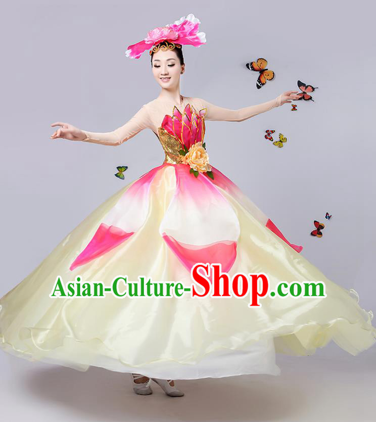 Traditional Chinese Modern Dance Opening Dance Dress China Folk Dance Lotus Dance Clothing for Women
