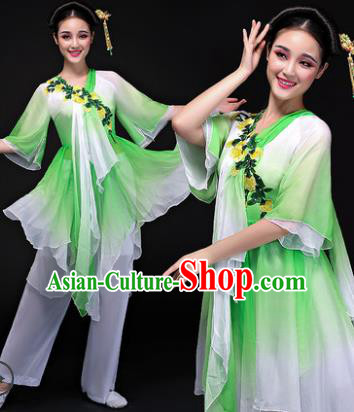Traditional Chinese Classical Yangge Dance Costume, China Yangko Folk Dance Green Clothing for Women