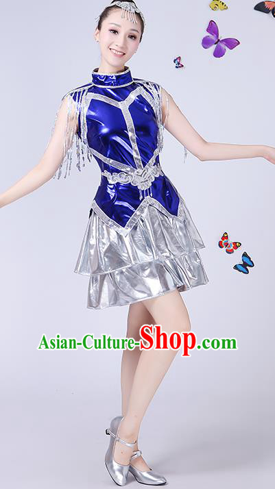 Traditional Chinese Modern Dance Opening Dance Jazz Dance Clothing Folk Dance Chorus Blue Costume for Women