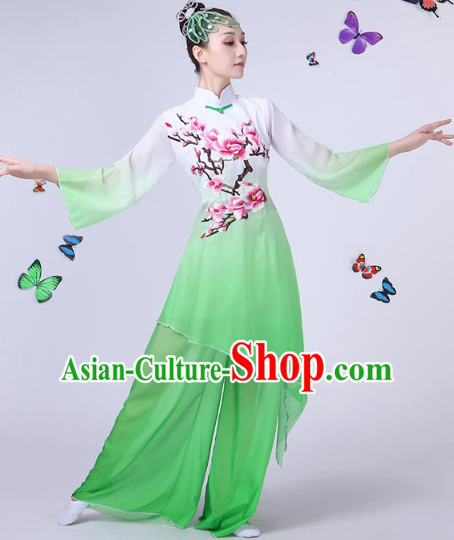 Traditional Chinese Modern Dance Opening Dance Clothing Chorus Folk Fan Dance Embroidered Green Dress for Women