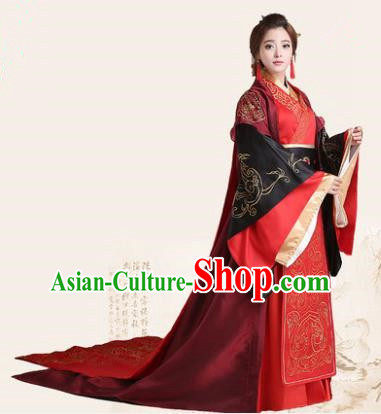 Traditional Chinese Han Dynasty Imperial Empress Wedding Costume, China Ancient Bride Hanfu Trailing Embroidered Clothing for Women