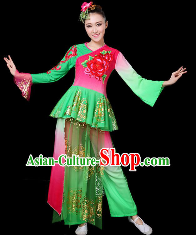 Traditional Chinese Yangge Fan Classical Dance Umbrella Dance Uniform, China Folk Yangko Drum Dance Clothing for Women