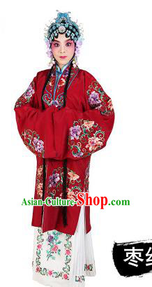Chinese Beijing Opera Young Lady Embroidered Peony Costume, China Peking Opera Actress Embroidery Purplish Red Clothing