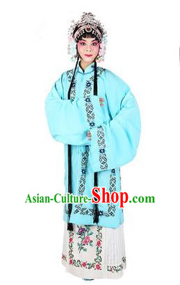 Chinese Beijing Opera Actress Costume Embroidered Light Blue Cape, Traditional China Peking Opera Nobility Lady Embroidery Clothing