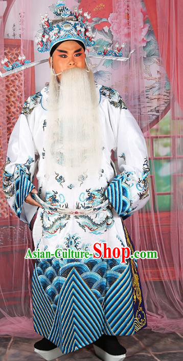 Chinese Beijing Opera Bao Zheng Costume White Embroidered Robe, China Peking Opera Prime Minister Embroidery Gwanbok Clothing