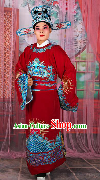Chinese Beijing Opera Niche Costume Red Embroidered Robe, China Peking Opera Lang Scholar Embroidery Gwanbok Clothing