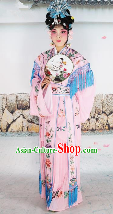 Chinese Beijing Opera Actress Nobility Lady Embroidered Pink Costume, China Peking Opera Princess Embroidery Clothing