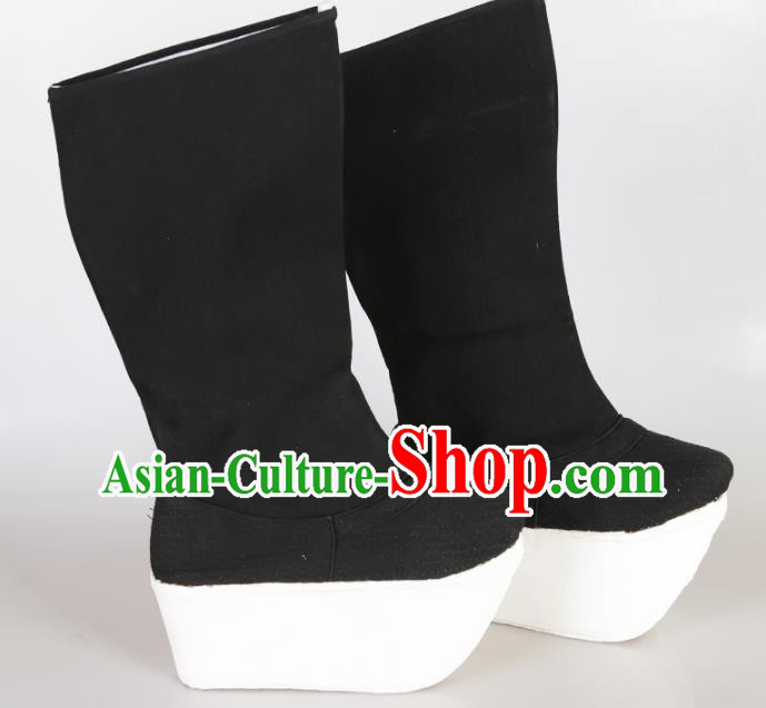 Asian Chinese Beijing Opera Minister Shoes, Traditional China Peking Opera Chancellor Hanfu Black Boots