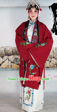 Chinese Beijing Opera Actress Nobility Lady Embroidered Purplish Red Costume, China Peking Opera Diva Embroidery Clothing