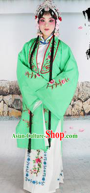 Chinese Beijing Opera Actress Nobility Lady Embroidered Green Costume, China Peking Opera Diva Embroidery Clothing