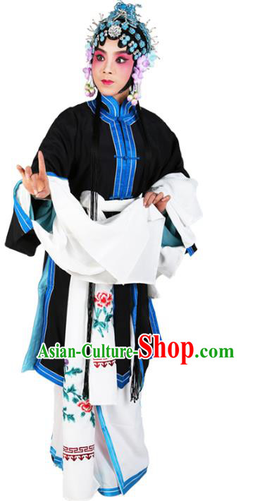 Chinese Beijing Opera Actress Tsingyi Black Costume, China Peking Opera Young Lady Embroidery Clothing
