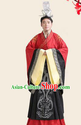 Traditional Chinese Han Dynasty Minister Wedding Costume, China Ancient Bridegroom Embroidered Hanfu Clothing for Men