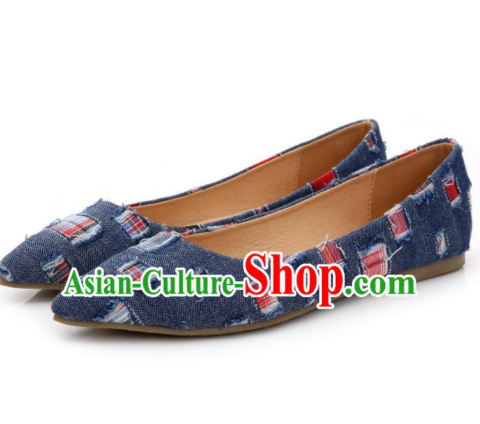 Traditional Chinese National Bride Blue Canvas Shoes, China Handmade Embroidery Hanfu Shoes for Women